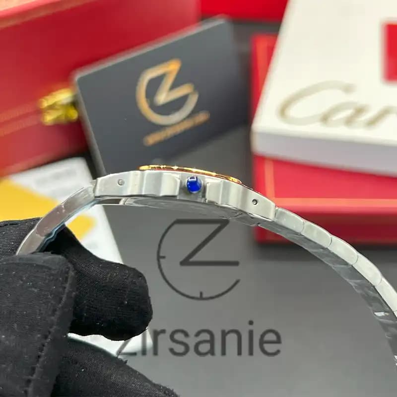 ساعت مچی زنانه کارتیر د سانتوز Cartier de Santos Metal Silver Gold Blue screen — تصویر ۲