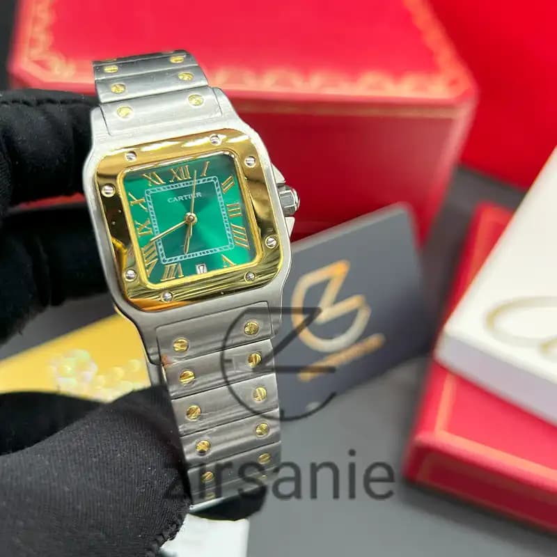 ساعت مچی زنانه کارتیر د سانتوز Cartier de Santos Metal Silver Gold Green screen — تصویر ۹