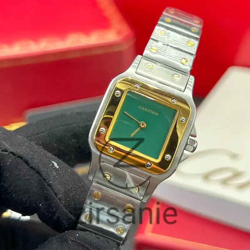 ساعت مچی زنانه کارتیر د سانتوز Cartier de Santos Metal Silver Gold Green screen — تصویر ۶