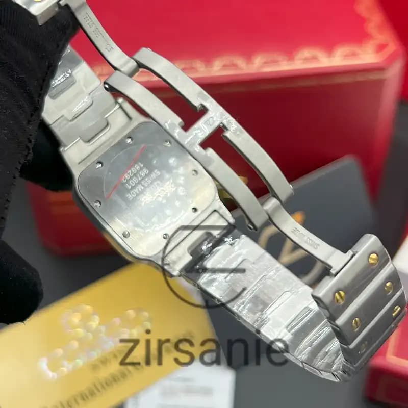ساعت مچی زنانه کارتیر د سانتوز Cartier de Santos Metal Silver Gold Green screen — تصویر ۱۲