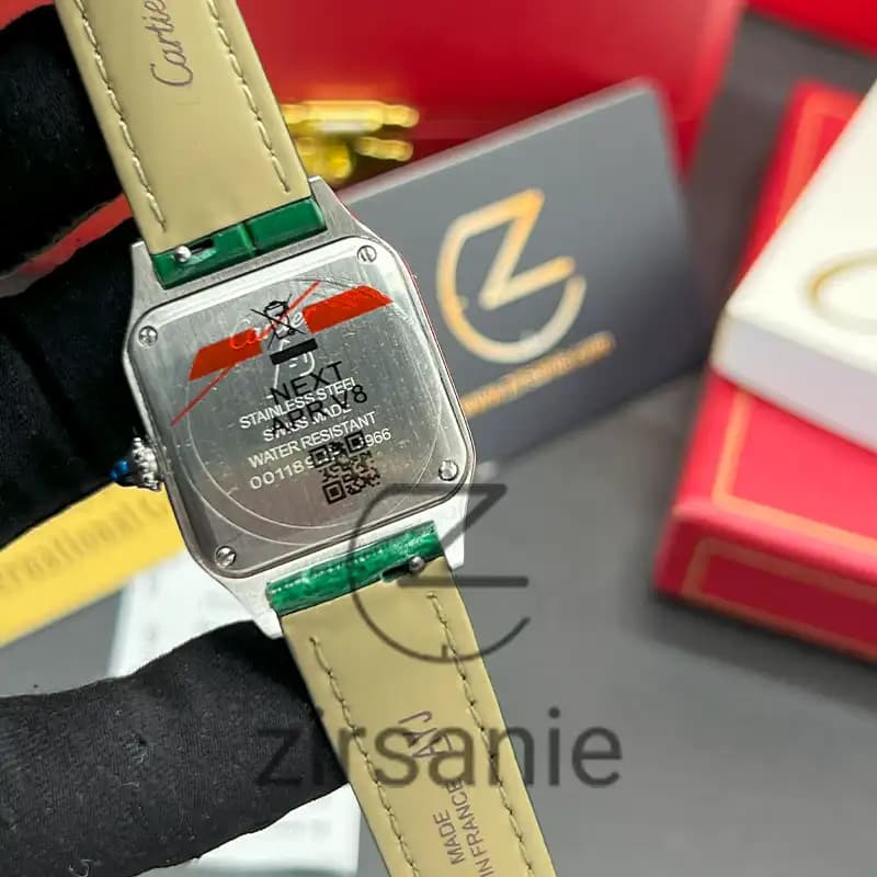 ساعت مچی زنانه کارتیر د سانتوز Cartier de Santos Leather Strap RoseGold Green — تصویر ۷