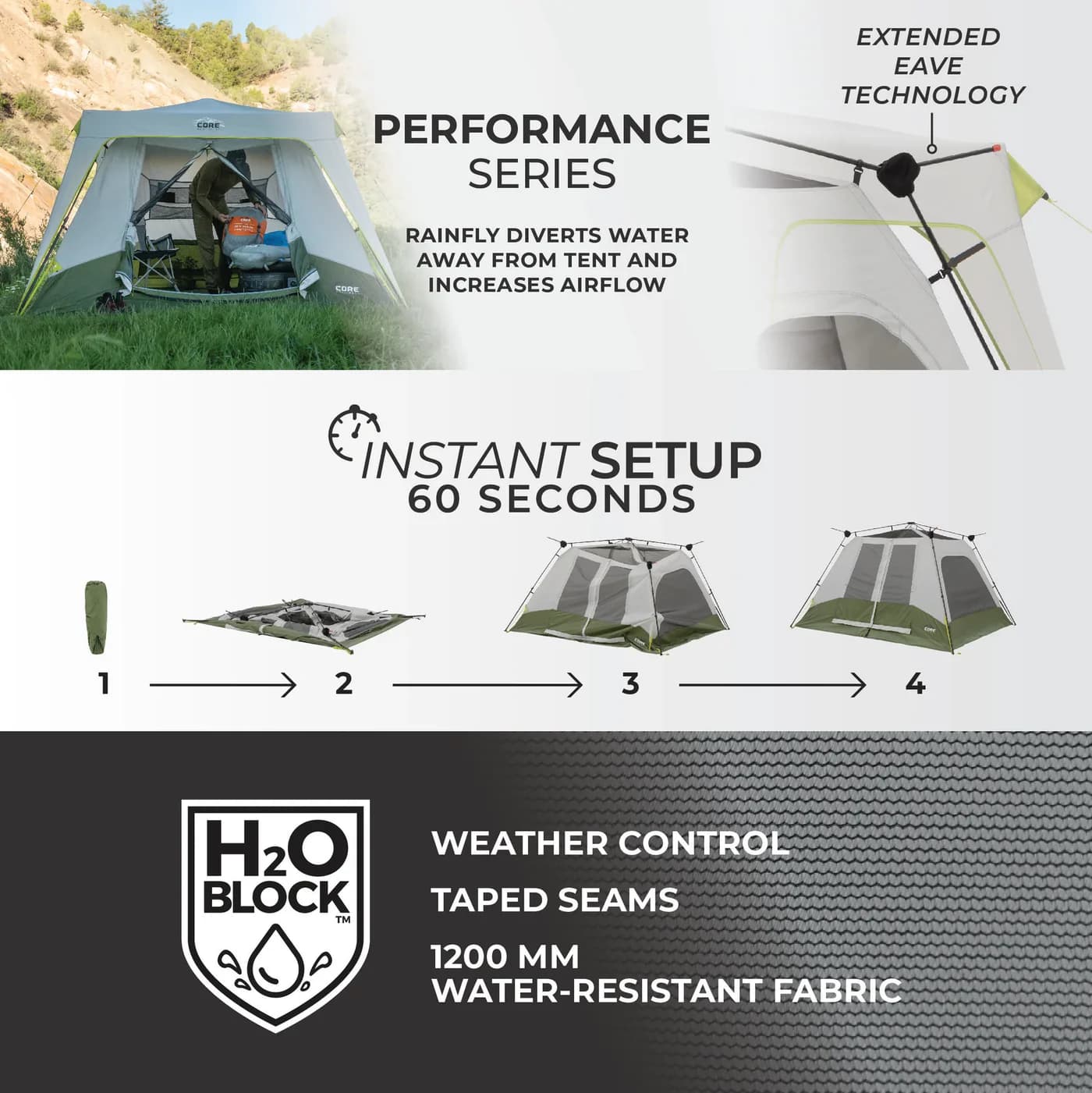 چادر کر اتومات – 6 نفره کمپینگ Core 6 Person Instant Cabin Performance Tent — تصویر ۸