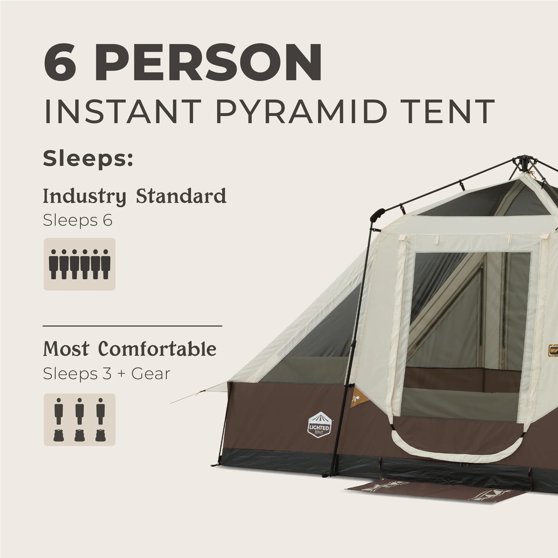 چادر اتومات کر سرخپوستی – 6 نفره چراغ دار کمپینگ Core 6 Person Lighted Instant Pyramid Tent — تصویر ۶
