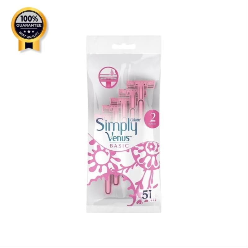 تیغ ژیلت GILLETTE اورجینال دو لبه سیمپلی ونوس مدل بیسیک SIMPLY VENUS BASIC بسته 5 عددی
