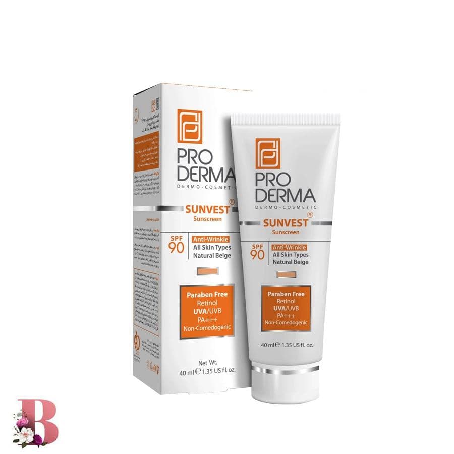 کرم ضد آفتاب بژ طبیعی پرودرما SPF 90 مدل Anti Wrinkle حجم ۴۰ میلی لیتر | PRODERMA SUNSCREEN SPF 90 ANTI WRINKLE ALL SKIN TYPES NATURAL BEIGE 40 ML