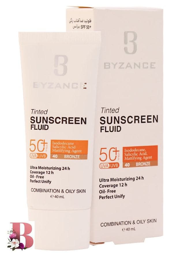 کرم ضد آفتاب برنز بیزانس مدل ۴۰ مناسب پوست چرب و مختلط حجم ۴۰ میلی لیتر | Byzance Sun Protection Fluid Foundation BRONZE SPF50+ COMBINATION & OILY SKIN 40 ml