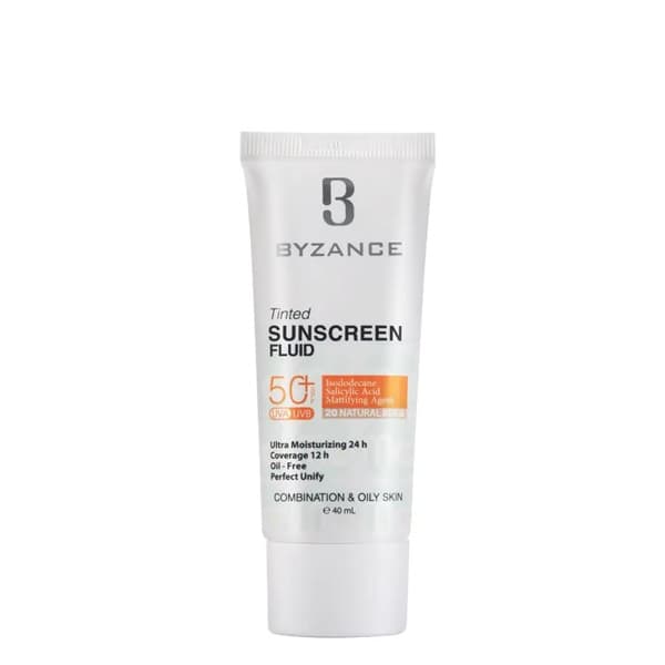 کرم ضد آفتاب بژ طلایی بیزانس مدل ۳۰ مناسب پوست چرب و مختلط حجم ۴۰ میلی لیتر | Byzance Sun Protection Fluid Foundation GOLD BIEGE SPF50+ COMBINATION & OILY SKIN 40 ml — تصویر ۳