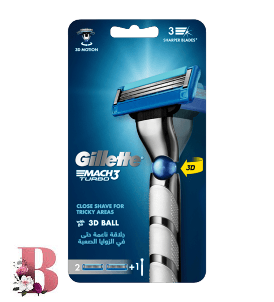 تیغ اصلاح ژیلت مچ تری توربو Mach3 Turbo با ۲ یدک | Gillette Mach3 Turbo 3D Razor with 2 spares
