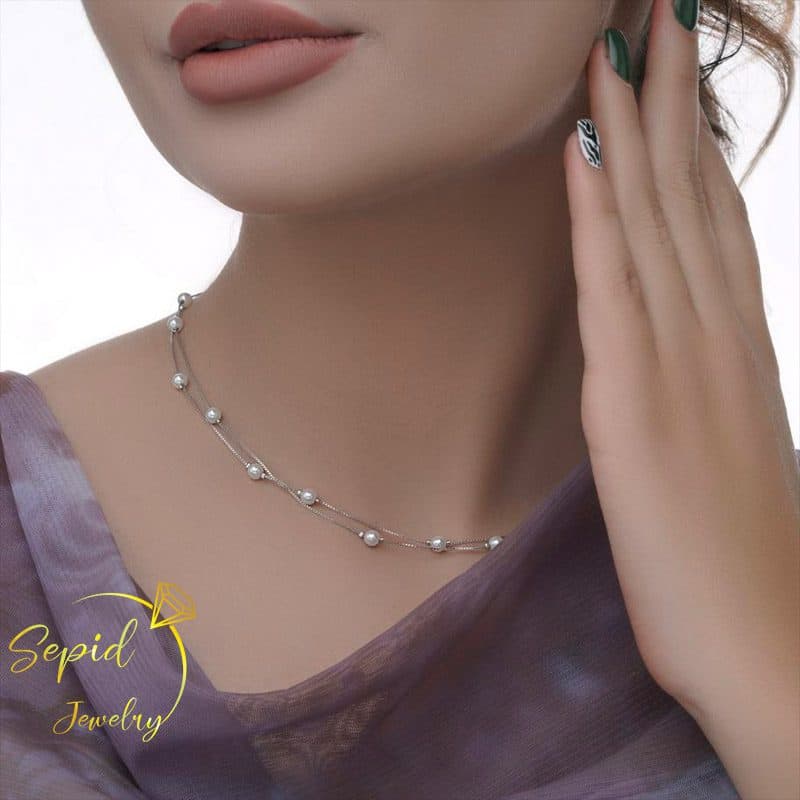 گردنبند نقره مروارید دو رج — تصویر ۳