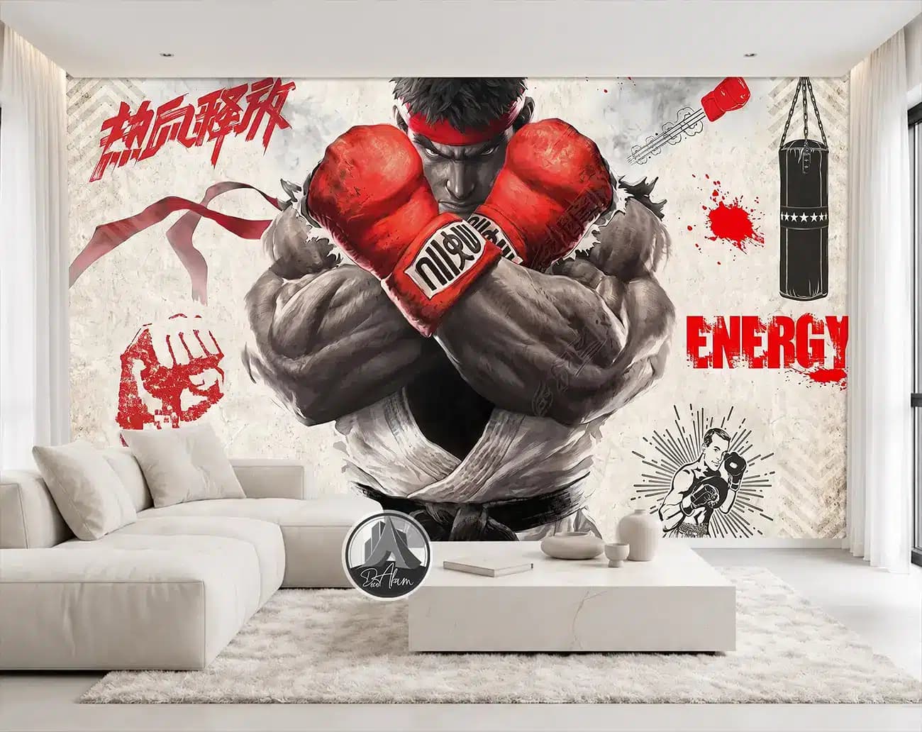 پوستر دیواری بوکسور قدرتمند با دستکش قرمز کد DA-(8043) | طرح Energy