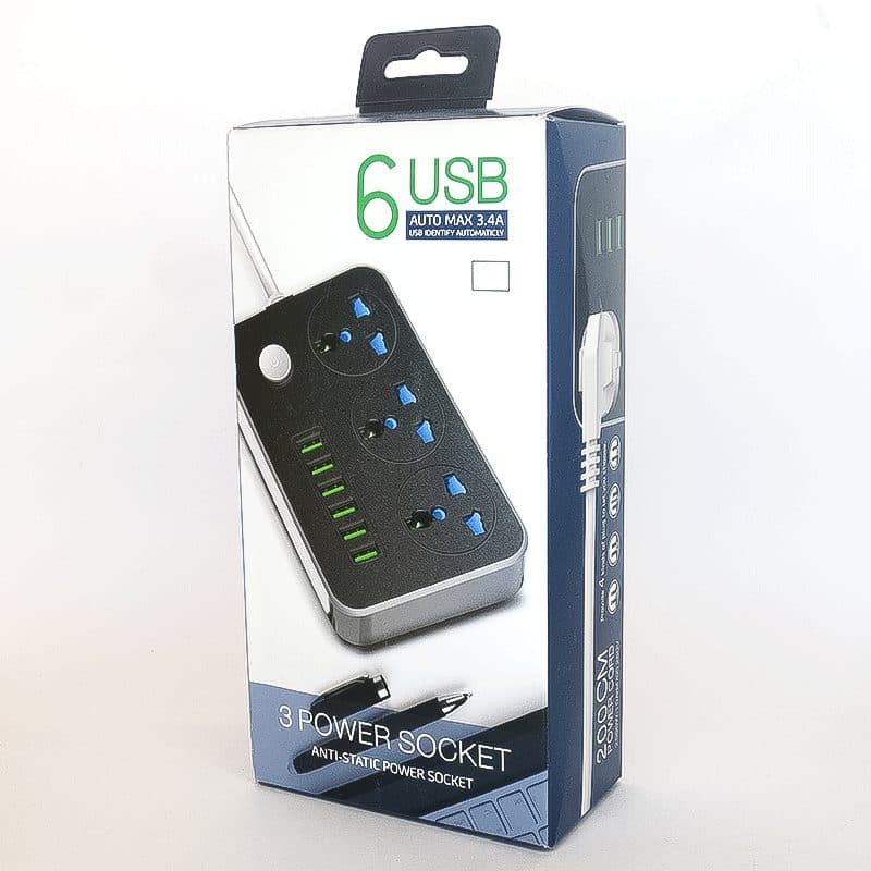 سه راهی برق دارای 6 پورت USB با کابل 2 متری — تصویر ۳