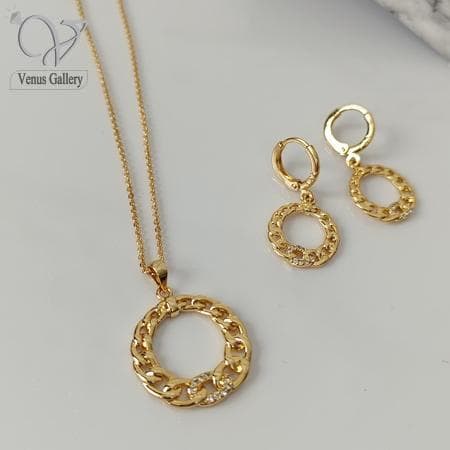 نیمست کارتیه سنگی گرد طلایی استیل کد 7239