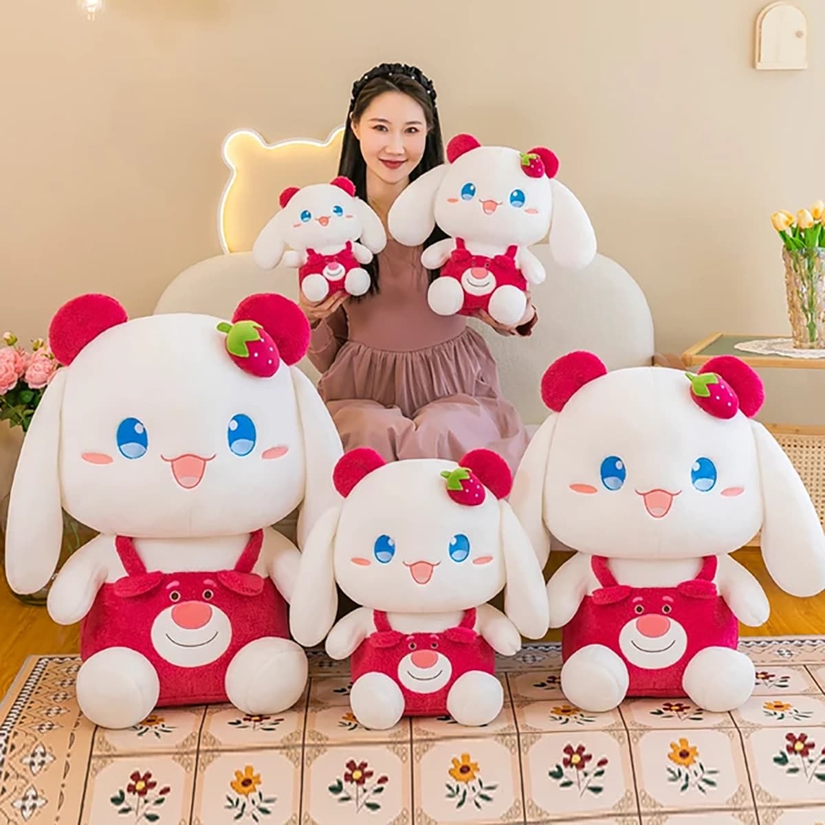 عروسک پولیشی Kawaii گوش بلند توت فرنگی — تصویر ۳