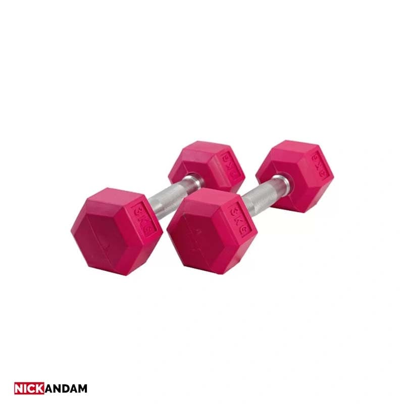 دمبل شش ضلعی رنگی 3 کیلوگرمی رنگی بسته 2 عددی