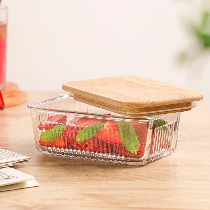 ظرف شیشه ای 450 میلی لیتر درب چوبی لیمون(12)/2190