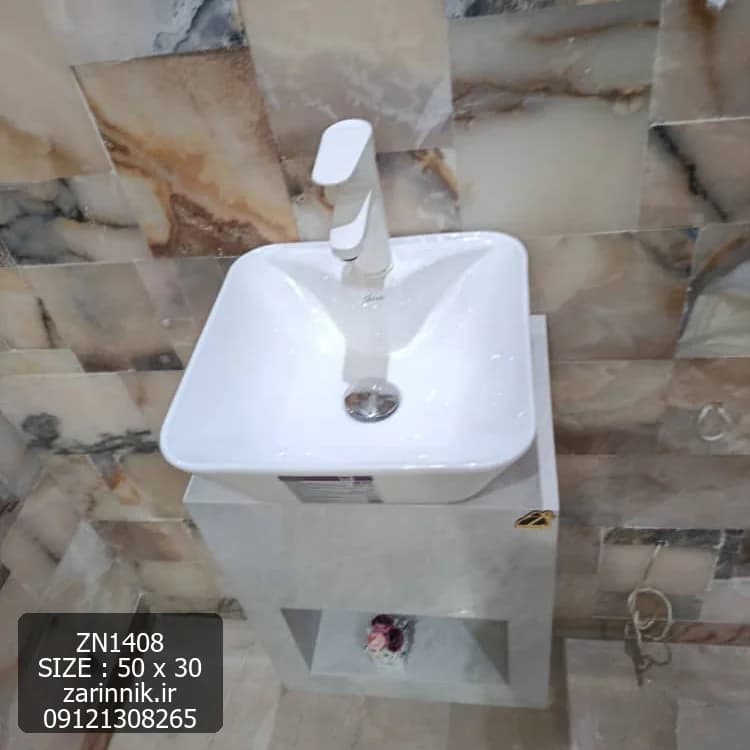 روشویی کوچک سرامیکی دکوردار دیواری 30×50 سفید زرین نیک کد ZN1408 — تصویر ۴