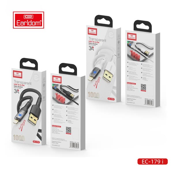 کابل شارژ فست USB به لایتنینگ ارلدام مدل Earldom EC-179i Lightning cable 3.0A 1.0m