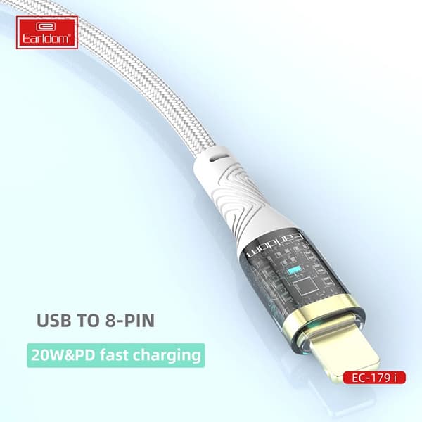 کابل شارژ فست USB به لایتنینگ ارلدام مدل Earldom EC-179i Lightning cable 3.0A 1.0m — تصویر ۳