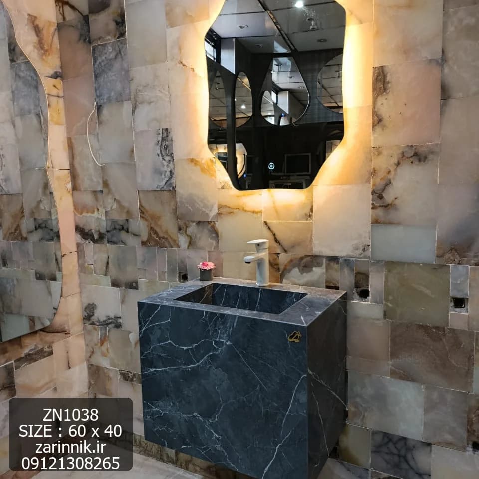 روشویی سرامیکی ساده دیواری 40×60 طوسی زرین نیک کد ZN1038 — تصویر ۳
