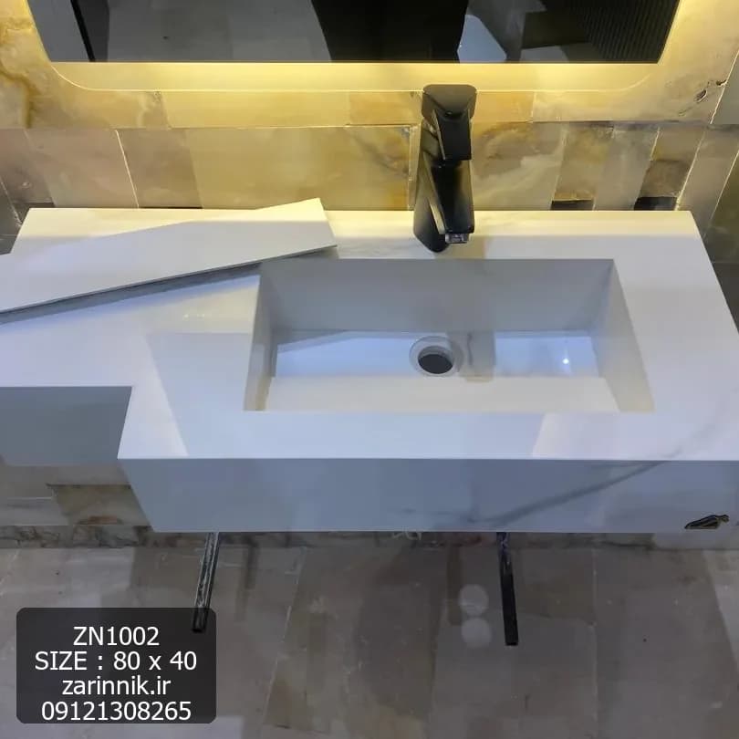 روشویی سرامیکی 40*80 مدرن تک سفید کلکته چپ باریک کد ZN7112 — تصویر ۴