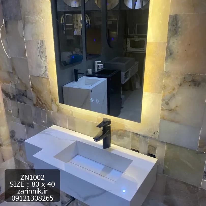 روشویی سرامیکی 40*80 مدرن تک سفید کلکته چپ باریک کد ZN7112 — تصویر ۲