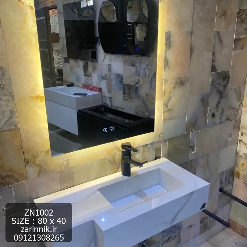 روشویی سرامیکی 40*80 مدرن تک سفید کلکته چپ باریک کد ZN7112 — تصویر ۳