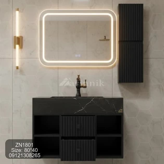 روشویی سرامیکی فول ست با آینه بلوتوث دار کد ZN1801