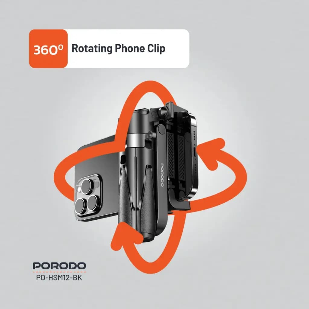مونوپاد تاشو با سهپایه قابلگسترش پورودو مدل Porodo Foldable Selfie Stick with Extendable Tripod PD-HSM12 — تصویر ۵