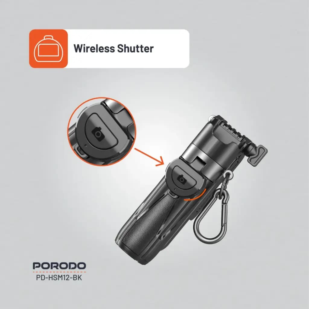 مونوپاد تاشو با سهپایه قابلگسترش پورودو مدل Porodo Foldable Selfie Stick with Extendable Tripod PD-HSM12 — تصویر ۴
