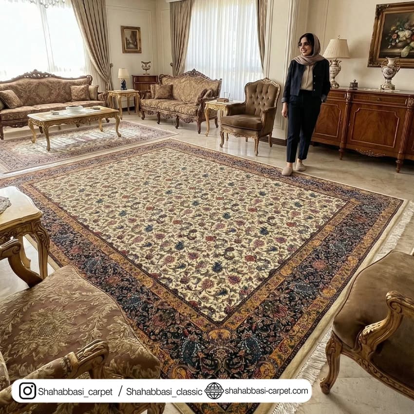 فرش تمام ابریشم کد 53 کرم