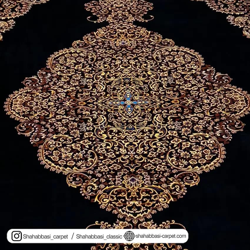 فرش تمام ابریشم کد 52 مشکی — تصویر ۴