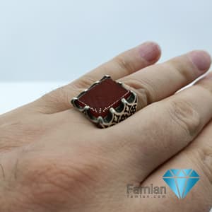 انگشتر نقره مردانه طرح تُرک عقیق سرخ یمنی کد 1152 — تصویر ۲