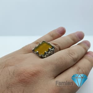 انگشتر نقره مردانه طرح تُرک عقیق زرد شرف الشمس کد 1151 — تصویر ۲