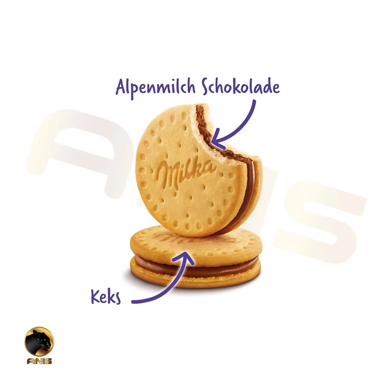 بیسکویت کرمدار شکلاتی choco creme میلکا سوئیسی 260 گرم — تصویر ۵