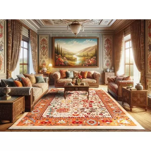فرش ماشینی سنتی طرح 900403 آجری 1000 شانه - Paeez — تصویر ۴