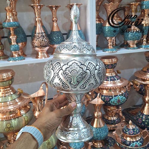 آجیل خوری درب دار آب نقره قلم مدل نفیس