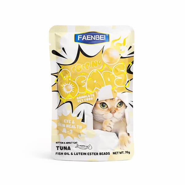 پوچ گربه فنبی FAENBEI Popping Beads طعم تن ماهی با روغن ماهی و لوتئین (Eye & Skin Health) 70 گرم