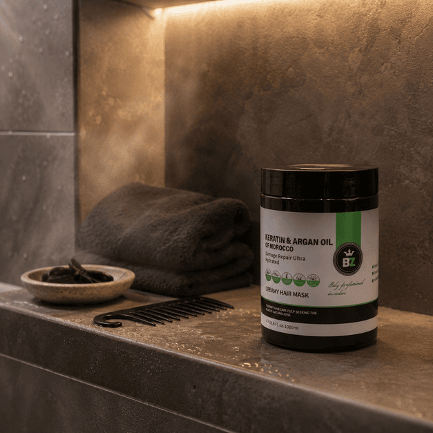 ماسک مو داخل حمام کراتین و آرگان BZ مدل Creamy Hair Mask حجم 1000 میل — تصویر ۵