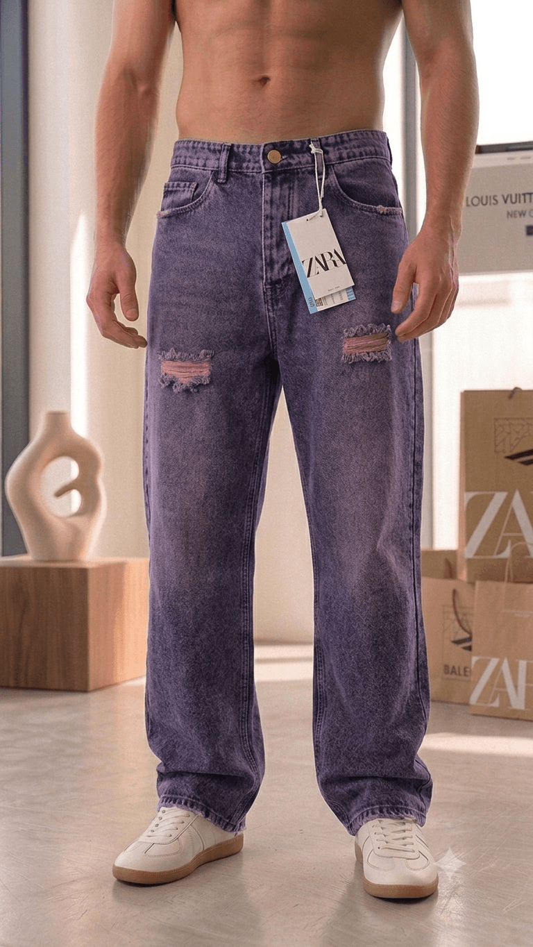 شلوار نيم بگ زاپ آبی ZARA