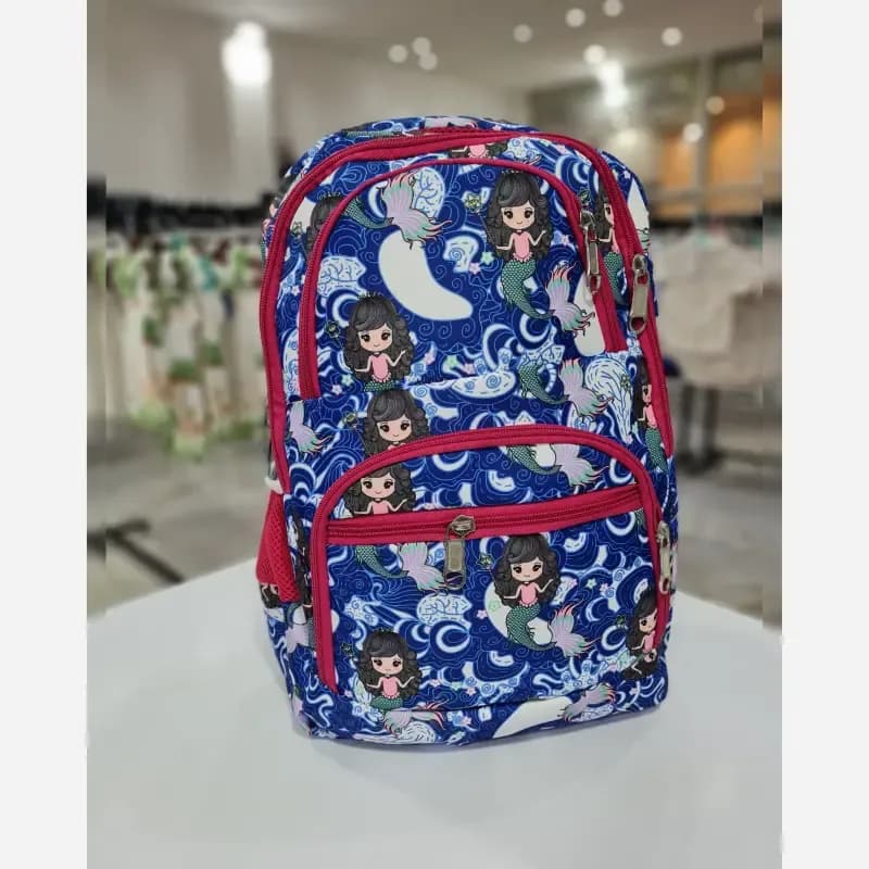 کوله پشتی مدرسه دخترانه طرح پری دریایی آبی — تصویر ۳