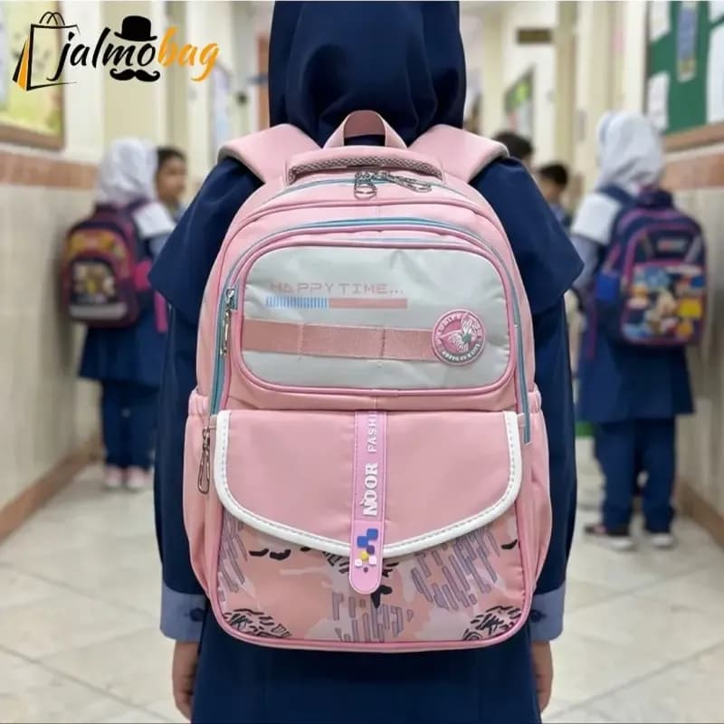 کوله پشتی مدرسه دخترانه ضد آب پارچه ریپس وارداتی مناسب کلاس اول تا چهارم — تصویر ۲