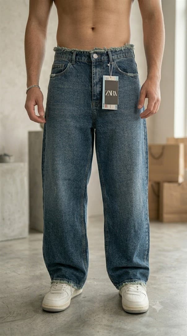 شلوار مردانه فول بگ ZARA کمرعربی آبی تيره