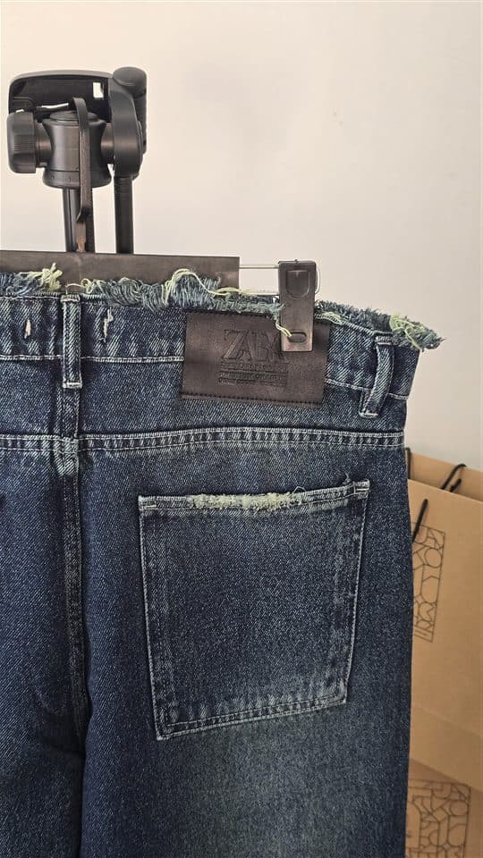 شلوار مردانه فول بگ ZARA کمرعربی آبی تيره — تصویر ۸