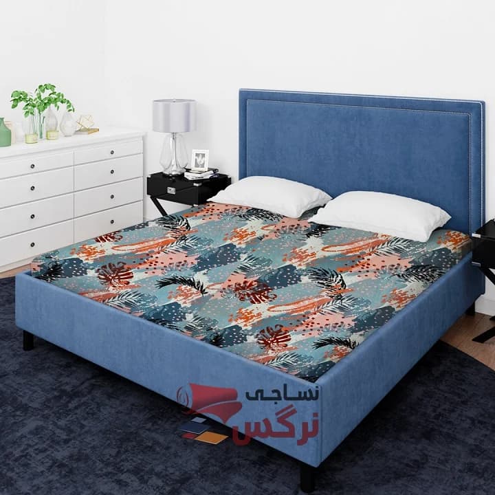 ملحفه نخ پلی استر طرح برگ آبرنگی عرض 2 کد 258 — تصویر ۲