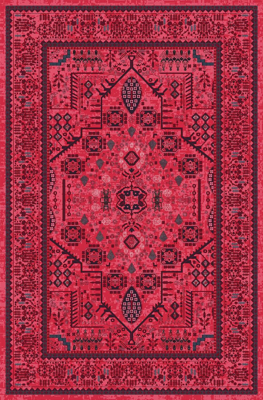 زیر سفره ای مخمل پورشه طرح سنتی زرشکی فرمهر کد tbt-f13859