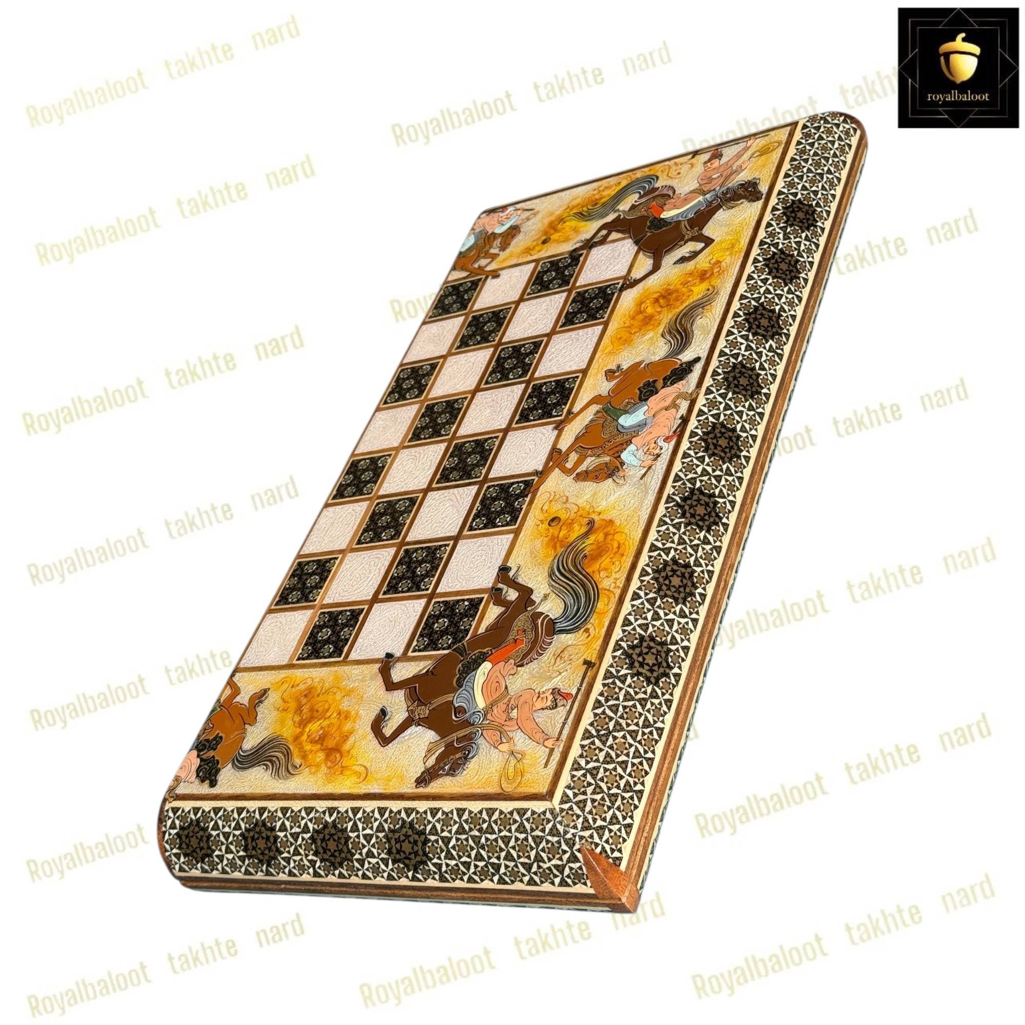 تخته نرد و شطرنج خاتم نقاشی چوگان رنگ گرم کد 643 — تصویر ۳