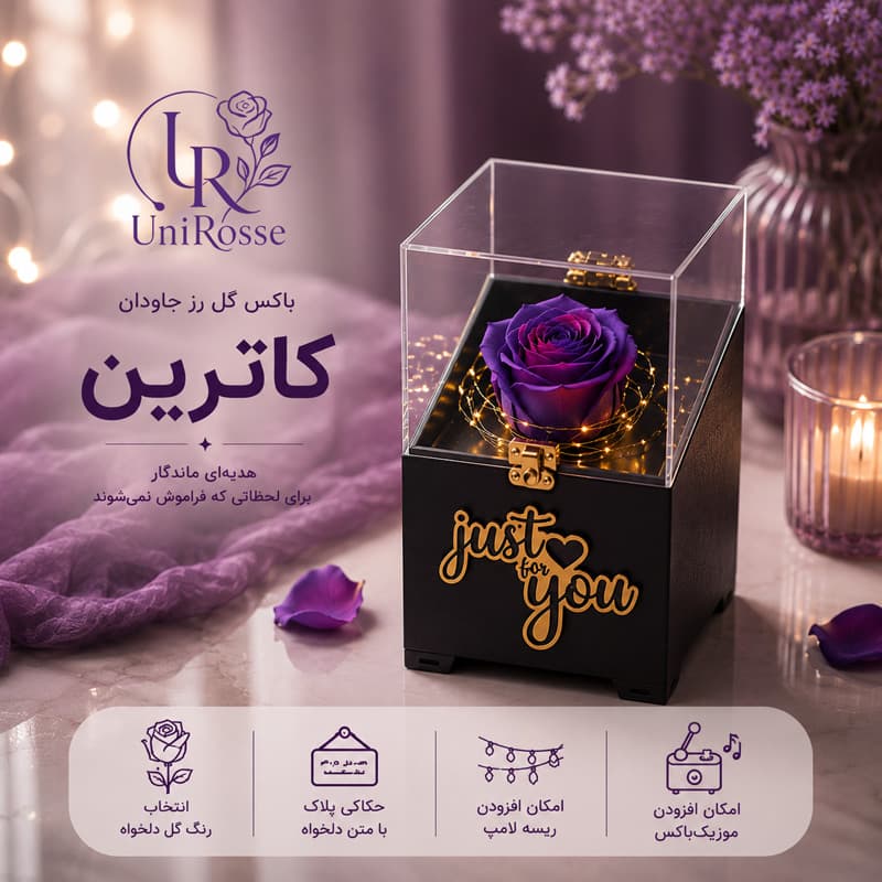 باکس گل رز جاودان مدل کاترین — تصویر ۳