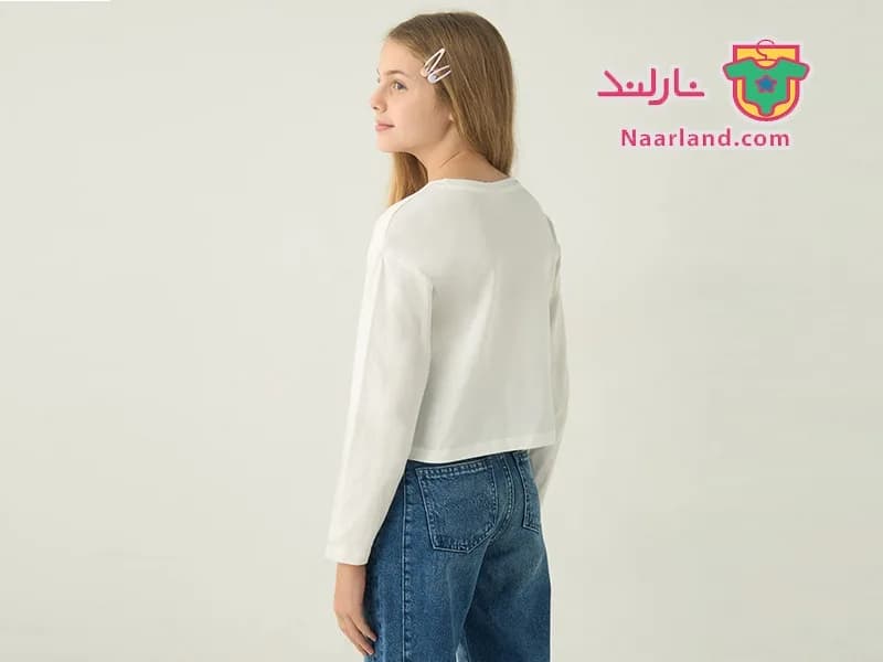 تیشرت کراپ آستین بلند نخی Smiley World سفید طرح قلب — تصویر ۴