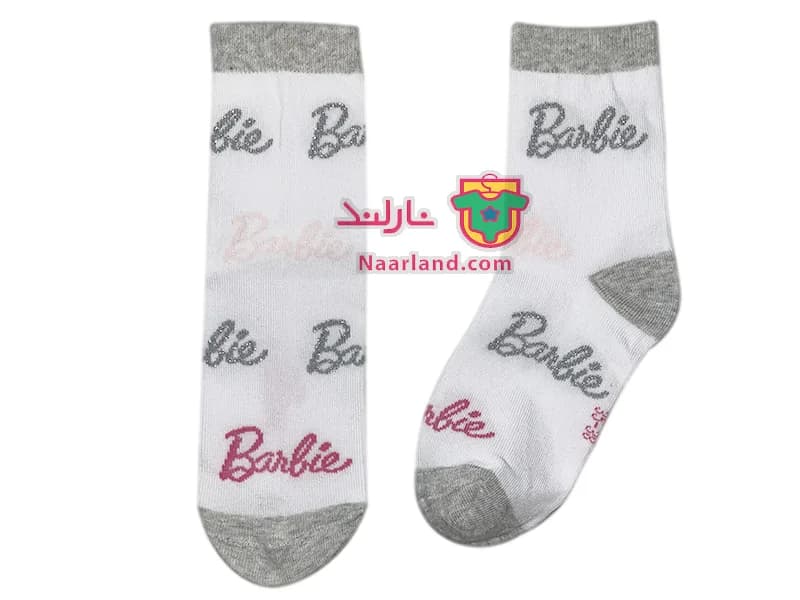 مجموعه 3 جفتی جوراب نخی دخترانه Barbie صورتی سفید طرح باربی — تصویر ۲