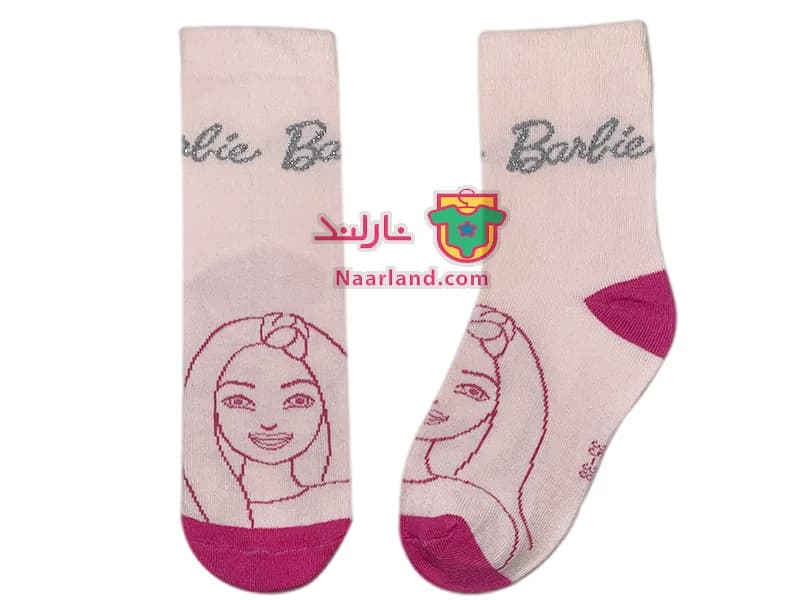مجموعه 3 جفتی جوراب نخی دخترانه Barbie صورتی سفید طرح باربی — تصویر ۳